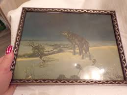 VTG Framed Lithograph Wolf Overlooking Village | eBay