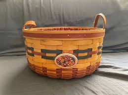 Vintage 1995 Longaberger Shades of Autumn Basket of Plenty. Double Leather Handles With Autumn Liner, Includes Plastic Protector - Etsy