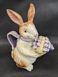 Longaberger Pottery Easter Bunny Tea Pot Rabbit Pitcher ...