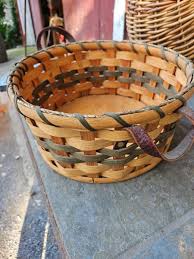Amish Handmade Gathering Basket Round Leather Handles Strong ...