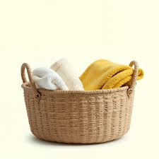 Woven Basket Filled with Folded Yellow and Cream Towels Wicker Stock Illustration - Illustration of storage, soft: 394292420