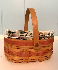 Longaberger 1999 handled pink basket with floral ruffled ...