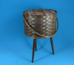 Vintage Sewing Basket Round 3-leg 60s German Floral Fabric - Etsy Israel