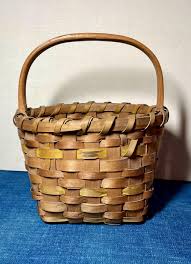 Antique Miniature Splint Berry Basket, Yellow Dyed, Signed ...