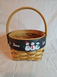Woven Open Basket with Handle Hand Painted Snowman 'Let It ...
