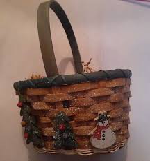 Meduim Basket with Snowman and Pine Trees | eBay