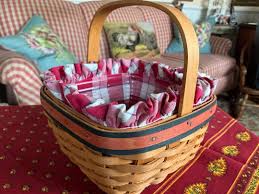 Country Longaberger Plaid Fabric and Plastic Liner Picnic Handle Basket - Etsy