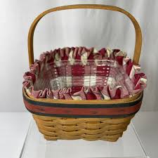 Longaberger Strawberry Basket 2001 All American Plaid Liner & Plastic Protector | eBay Australia