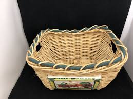Light Tone Wicker Basket with Vegetable Plaque 11" x 9 3/4 ...