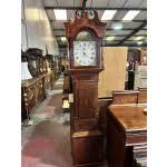 Antique 30 Hour Oak With Mahogany Cross Banding Painted Face Grandfather Clock - Hunt Vintage