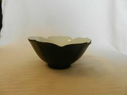 Black and White Ceramic Rice Bowl or Salad Bowl Floral Shape ...