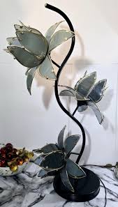 Vintage 80s Lotus Flower Floor Lamp: Smokey Black Glass ...
