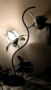 Buy Vintage 80s Lotus Flower Floor Lamp: Smokey Black Glass ...