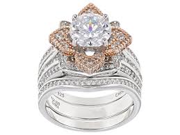 White Cubic Zirconia Rhodium and 14k Rose Gold Over Sterling ...