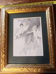 Rare vintage framed artist signed Donahey children Adam Eve ...