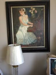 Painting, Giclée w/canvas and frame woman piano (white) N ...