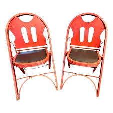 Art Deco Folding Chairs-Red Wood-Black Leather Seat-Vintage ...
