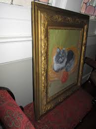 Vintage Signed Oil on Canvas Board Persian Cat on Pillow in ...