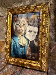 Skin Painting on Canvas Depicting a Cat Dressed as a ...