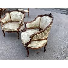 Pair French Bergères Chairs W/Silk Upholstery | Chairish