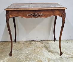 19th Century Provincial Style Walnut and Rouge Marble Top Writing Hall Table For Sale at 1stDibs