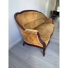 19th Century Parlor Sofa With Velvety Damask Upholstery | Chairish