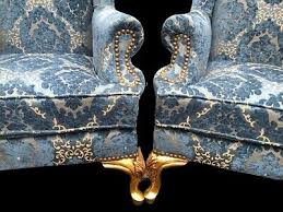 Bergere Chairs Pair Antique French Louis XVI Gilded Blue Damask Elegant Décor | eBay