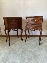 Pair of Nightstands Hand Carved Wood Louis XV Style Teak ...