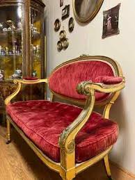 Antique French Louis XVI style Wooden Red Velvet Settee Sofa ...