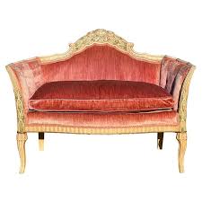 19th Century French Louis XVI Style Carved Velvet Settee For ...