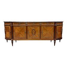 1910s Long French Louis XVI Demilune Mahogany Sideboard Carrera Marble Top - French Art Deco