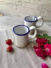 Handmade Stoneware Mug: White Ceramic Cup With Blue ...