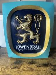 VTG Lowenbrau Beer sign Vintage Gold Lion Aqua Border Light ...
