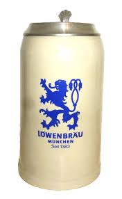 1950/60s Lowenbrau Munich lidded 1L Masskrug German Beer ...