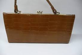 VTG 50s 60s Faux Brown Chestnut Lizzard Crocodile Print Hand ...