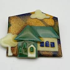 Vintage House Pin By Lucinda Gold Green Blue | eBay