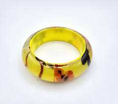Vintage Lucite Wide 1" Floral Chunky Round Bangle Bracelet Yellow Floral | eBay
