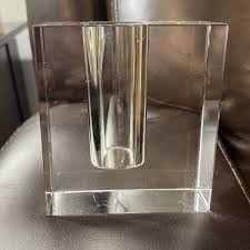 Crystal Glass Block Vase, Rectangular, Heavy, Minimalist ...