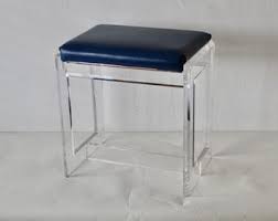 Charles Hollis Jones Style Mid-century Modern Sculptural Lucite Blue Faux Leather Padded Seat Stool Bench - Etsy