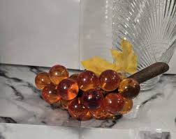 Lucite Grape Cluster, Wood Stem, Green Leaves, Vintage Kitchen Decor, Vintage Lucite Grapes, Orange Glass, Home Decor, - Etsy