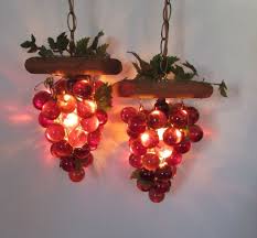 VINTAGE SUPERB PAIR OF COGNAC GRAPES HANGING LIGHTING ON A ...