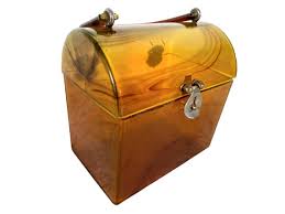 Vintage English Small Handbag Case Orange Plastic See ...