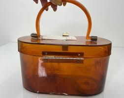 1950's Oval Caramel Lucite Box Purse - Etsy