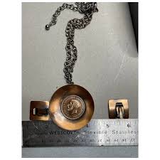 Vintage Copper Coin Medallion Necklace & Earrings. For Sale ...