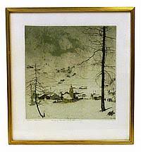 Sold at Auction: Luigi Kasimir, Luigi Kasimir (Austro-Hungarian, 1881-1962), "Corvara, Dolomiten", 1916, etching, depicts a frozen landscape, with a small town in t...