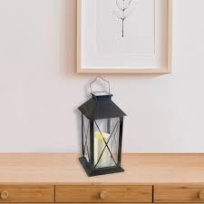 LED Solar Clear Glass Pane Lantern with Faux Candle Diamond ...