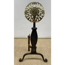 French Sunburst Style Iron and Brass Andirons - a Pair ...