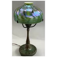 Exceptional Tiffany Studios Bronze Table Lamp with Damascene Shade. For Sale at Ruby Lane