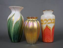 Lot - Three Lundberg Studios Art Glass Vases, H of largest ...