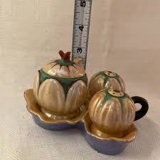 Vintage Lusterware Condiment Set (Salt, Pepper, Mustard Jar on Tray) Japan | eBay